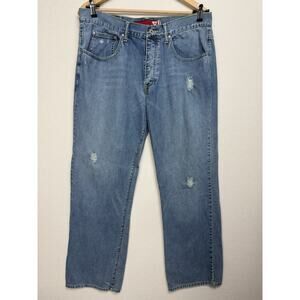 Y2K Guess Jeans Men Straight Leg Sz 36x32 Modele Distressed Button Fly Grunge